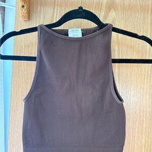 Brown Ribbed Tank Top